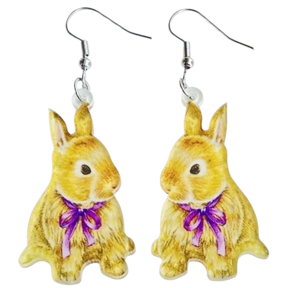 Adorable Easter Bunny Rabbit with Bowtie Womens Acrylic Dangle Earrings‎